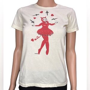 Mischief Made Women's Cream Dagger Devil Graphic Short Sleeve Cotton Tee Small